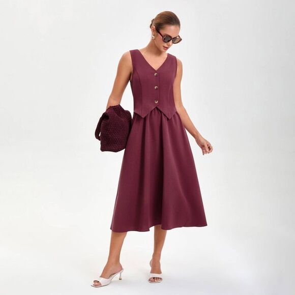 A New Day - Women's Layered Waistcoat A-Line Dress - A New Day Red - Picture 3 of 4